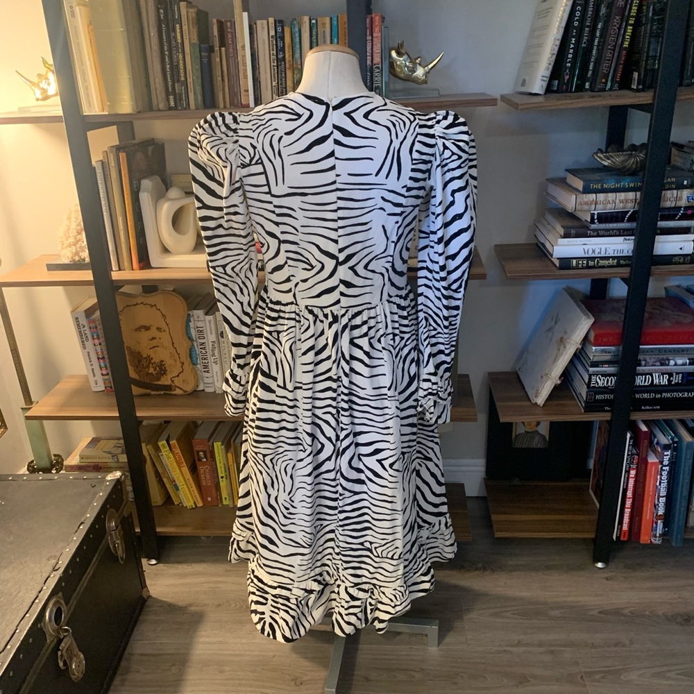Zebra Print Long Sleeve Midi Dress - Black & White - Picture 4 of 11